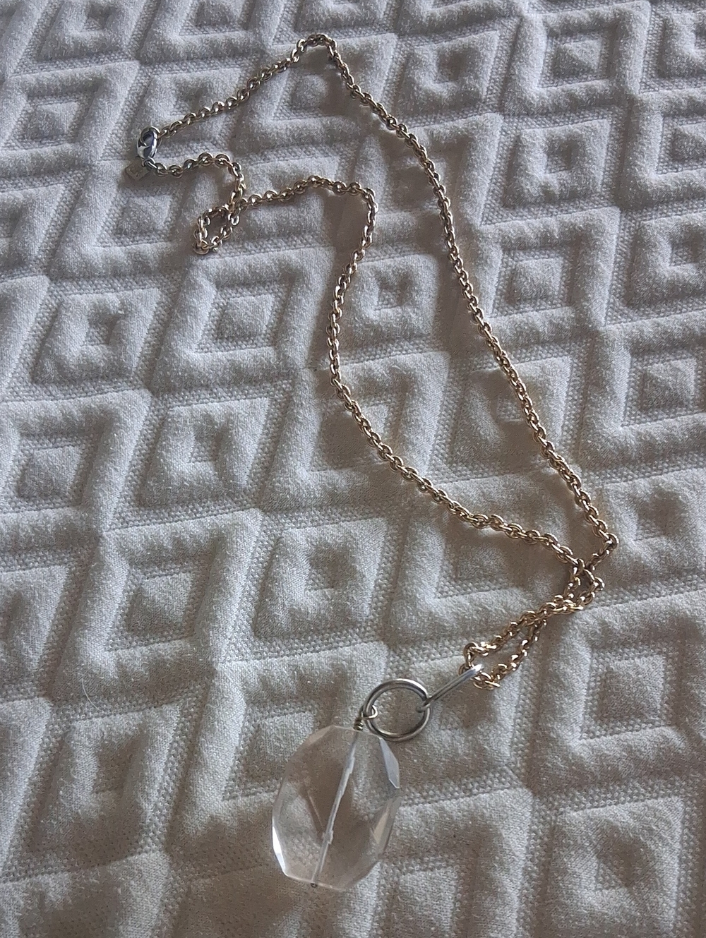 Vintage Banana Republic Gold Chain Necklace with Clear Faceted Pendant